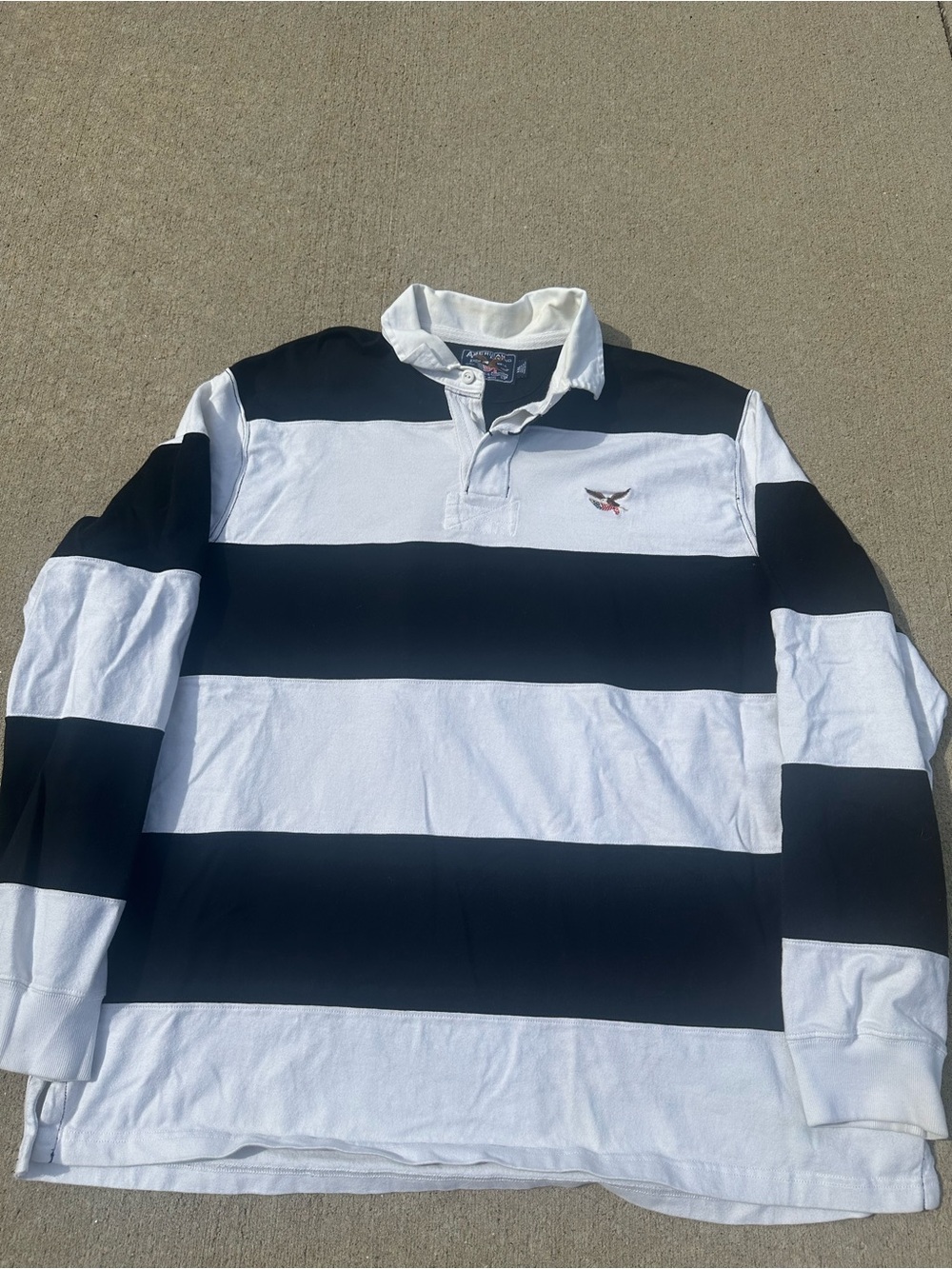 Nautica Men’s Black and White Striped Rugby Polo